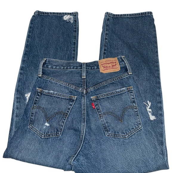 ⚡️Levi’s Ribcage Straight Ankle Jeans Size 25 Distressed Medium Wash - Picture 3 of 8